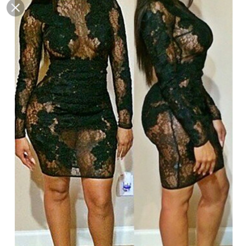 Black lace mini dress